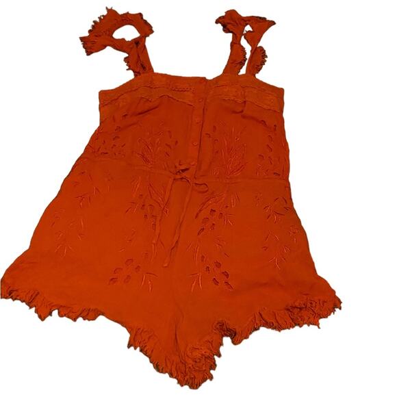 Free People Burnt Orange rompers shorts with adjustable waistband Bohemian Boho - Picture 3 of 15